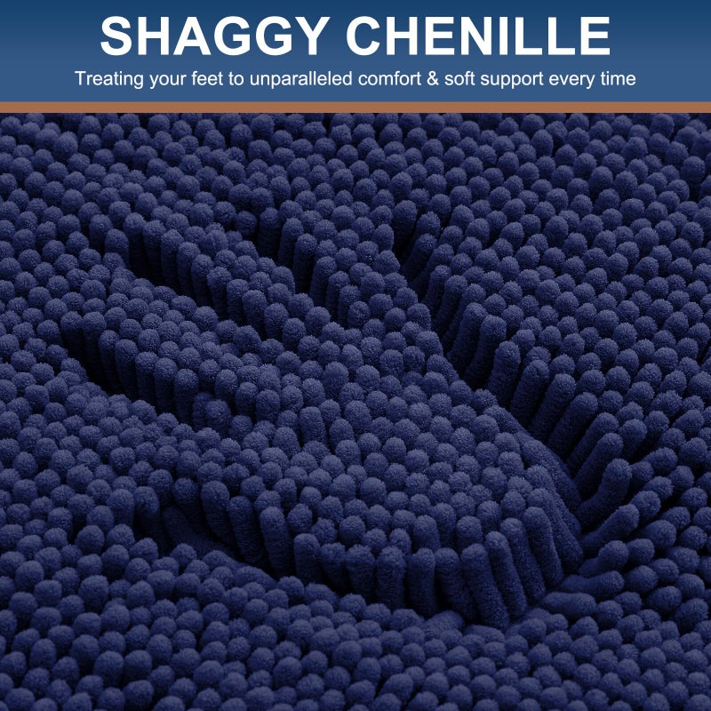 Smiry Luxury Chenille Bathroom Rugs 47x24, Extra Soft and Absorbent Shaggy Bath Mat, Machine Washable, Non-Slip Plush Carpet Runner for Tub, Shower, and Floor, Home Decor Accessories, Navy Blue - Image 4